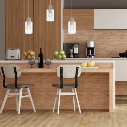 Chandelier on a string MADERA 1xE27/60W/230V white/wood