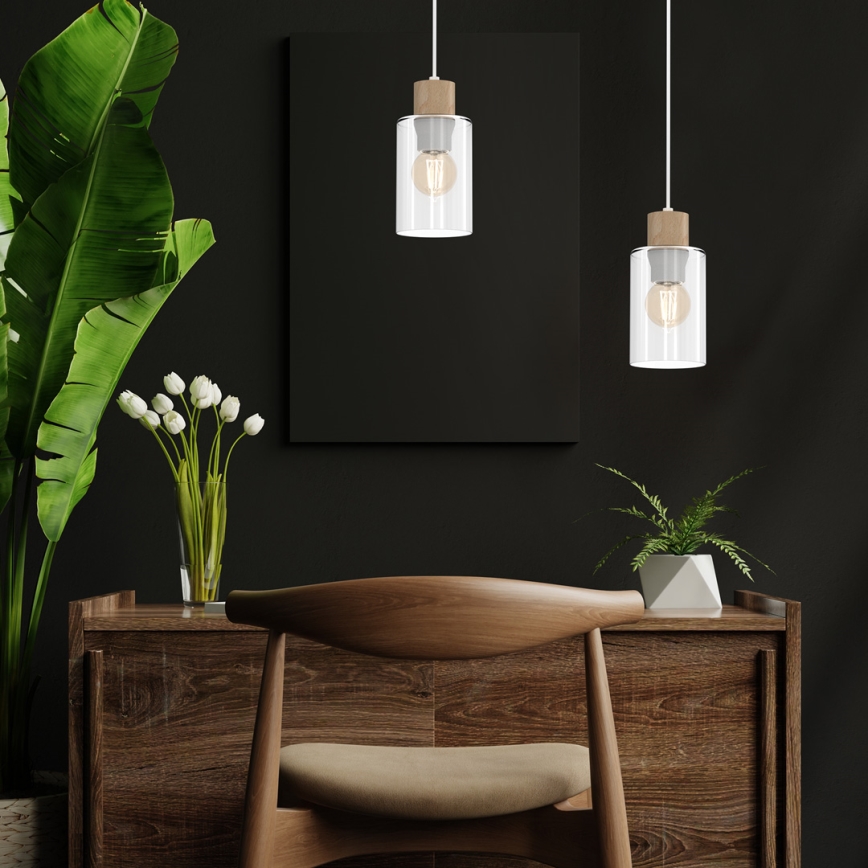 Chandelier on a string MADERA 1xE27/60W/230V white/wood
