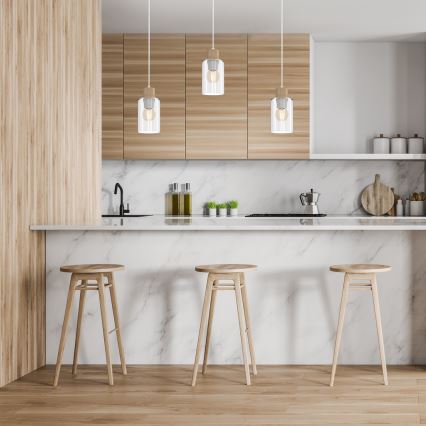 Chandelier on a string MADERA 3xE27/60W/230V white/wood