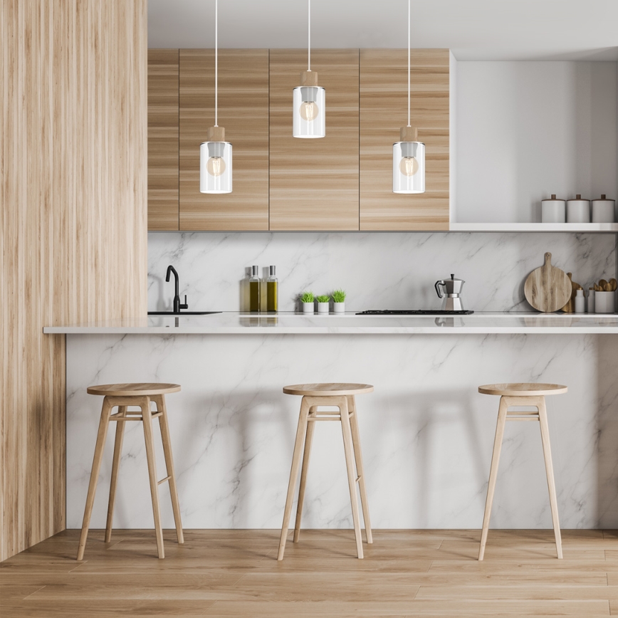 Chandelier on a string MADERA 3xE27/60W/230V white/wood