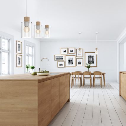 Chandelier on a string MADERA 3xE27/60W/230V white/wood