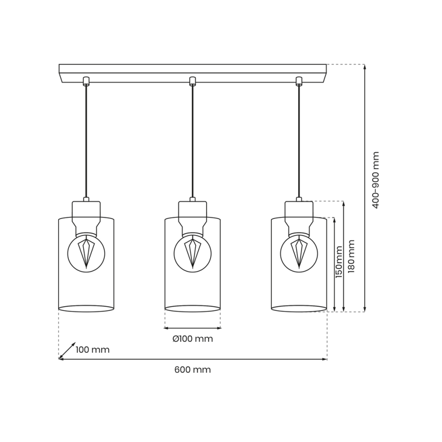 Chandelier on a string MADERA 3xE27/60W/230V white/wood