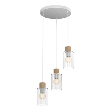 Chandelier on a string MADERA 3xE27/60W/230V white/wood