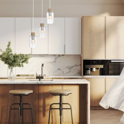 Chandelier on a string MADERA 3xE27/60W/230V white/wood
