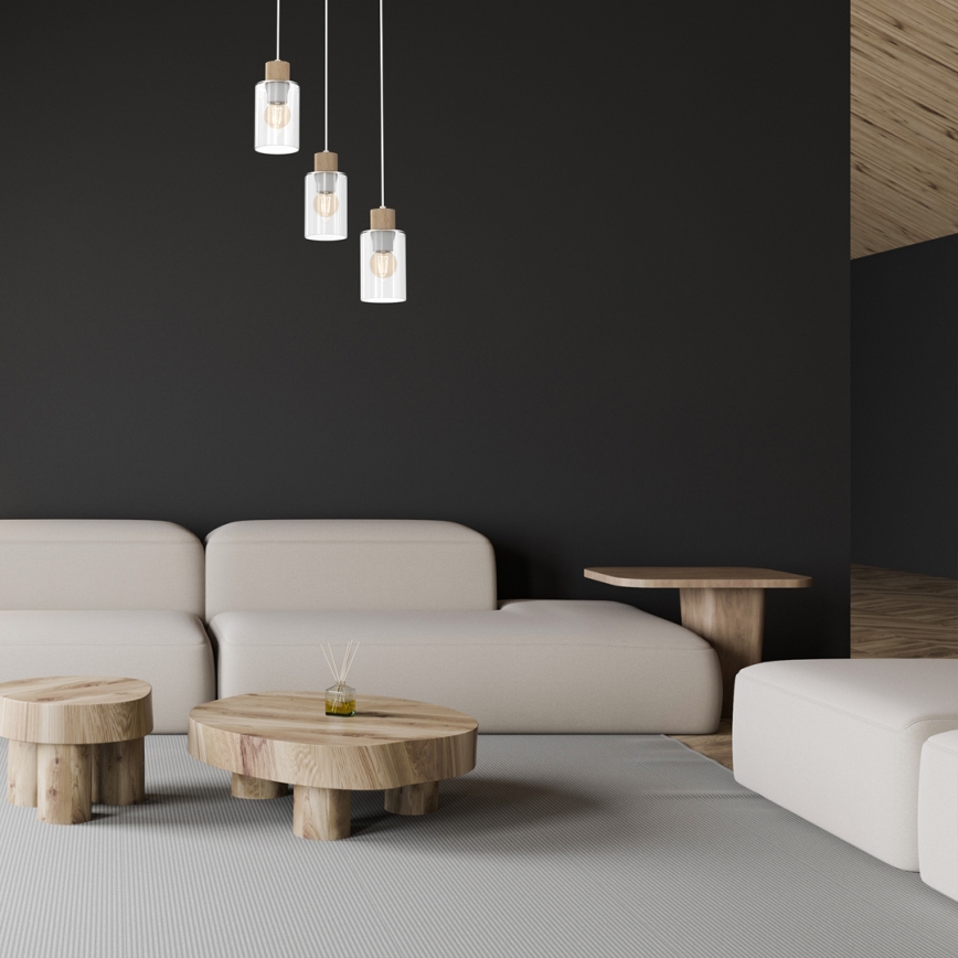Chandelier on a string MADERA 3xE27/60W/230V white/wood