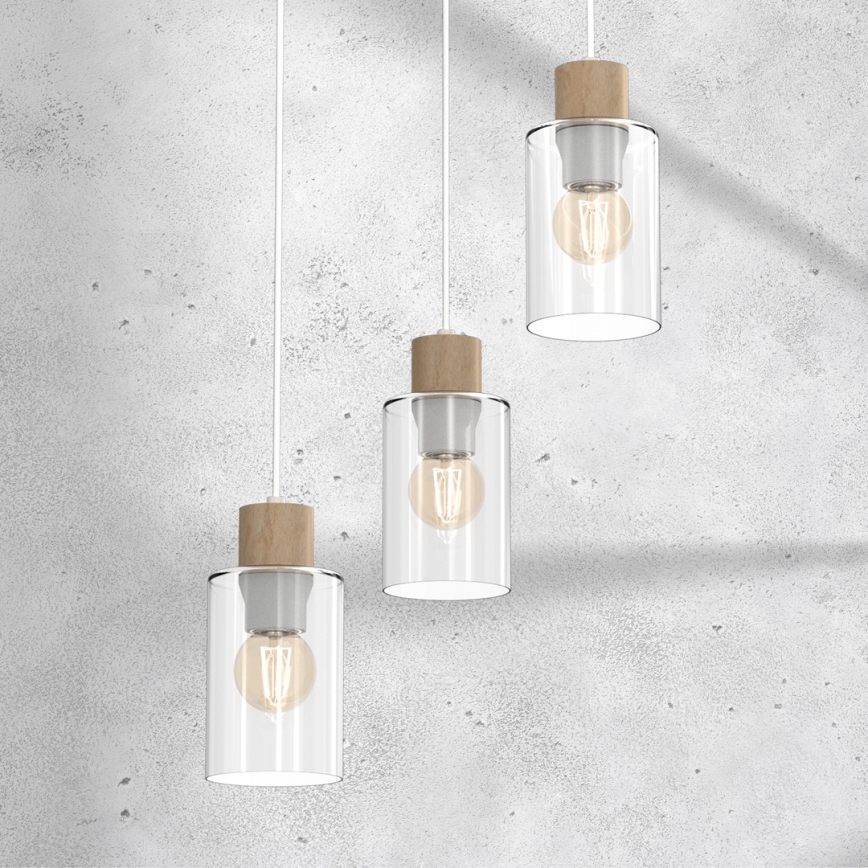 Chandelier on a string MADERA 3xE27/60W/230V white/wood