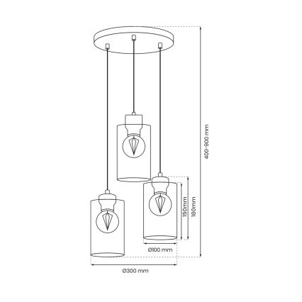 Chandelier on a string MADERA 3xE27/60W/230V white/wood