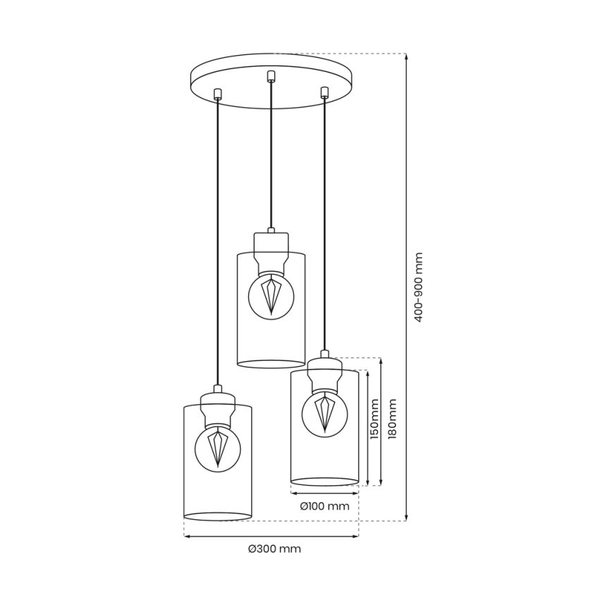 Chandelier on a string MADERA 3xE27/60W/230V white/wood