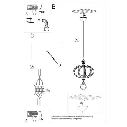 Chandelier on a string MANDELINO 1xE27/60W/230V