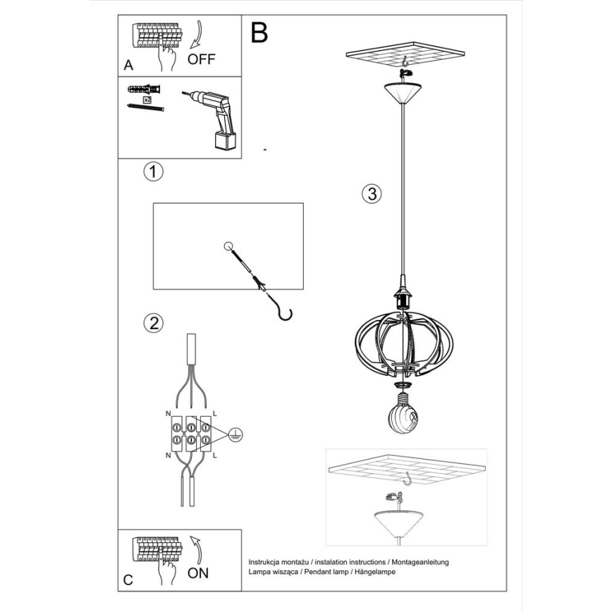 Chandelier on a string MANDELINO 1xE27/60W/230V