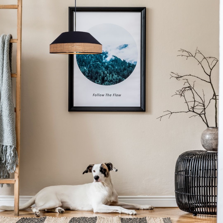 Chandelier on a string MANISO 1xE27/60W/230V d. 45 cm black/beige