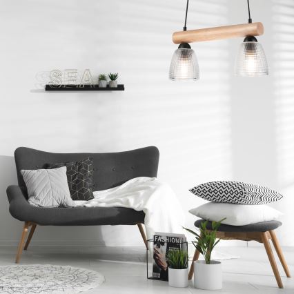 Chandelier on a string MARGIT 2xE27/60W/230V beech
