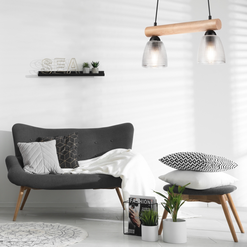 Chandelier on a string MARGIT 2xE27/60W/230V beech