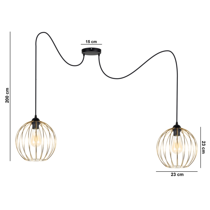 Chandelier on a string MATT 2xE27/60W/230V spider black/gold