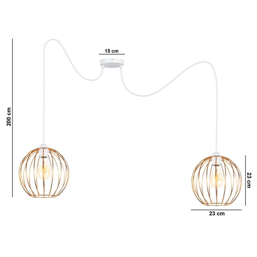 Chandelier on a string MATT 2xE27/60W/230V spider white/copper