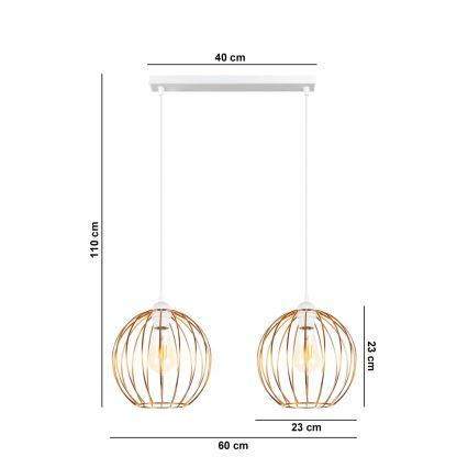 Chandelier on a string MATT 2xE27/60W/230V white/copper