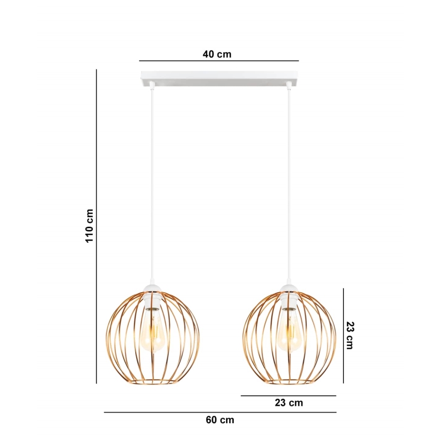 Chandelier on a string MATT 2xE27/60W/230V white/copper