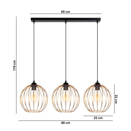 Chandelier on a string MATT 3xE27/60W/230V black/copper