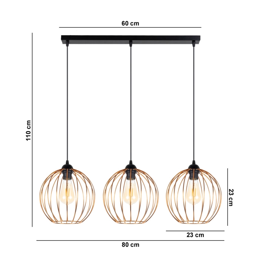 Chandelier on a string MATT 3xE27/60W/230V black/copper