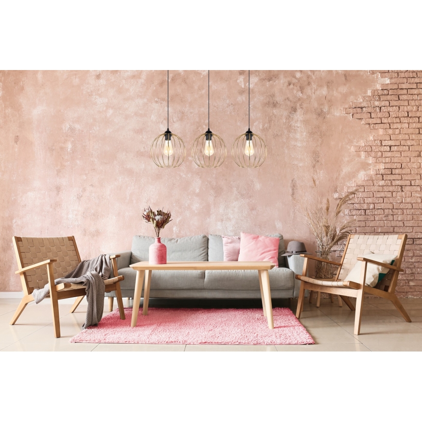 Chandelier on a string MATT 3xE27/60W/230V black/gold