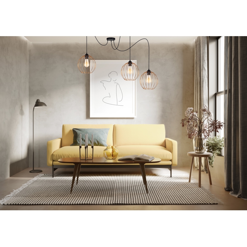 Chandelier on a string MATT 3xE27/60W/230V spider black/copper