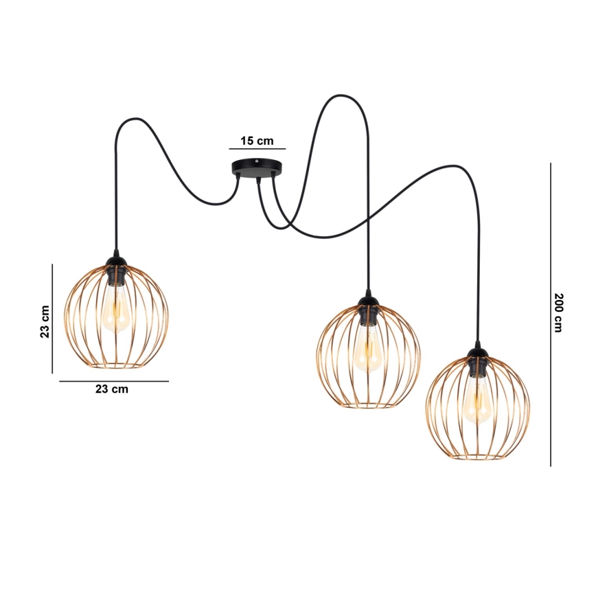 Chandelier on a string MATT 3xE27/60W/230V spider black/copper