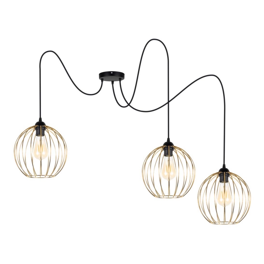 Chandelier on a string MATT 3xE27/60W/230V spider black/gold