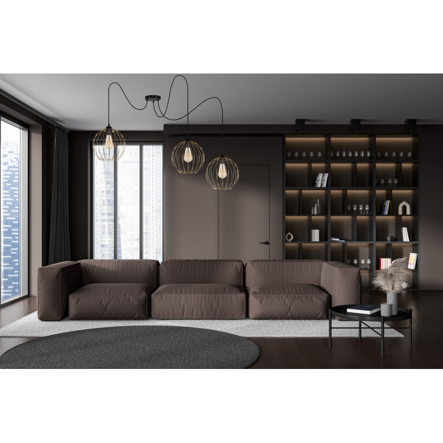 Chandelier on a string MATT 3xE27/60W/230V spider black/gold