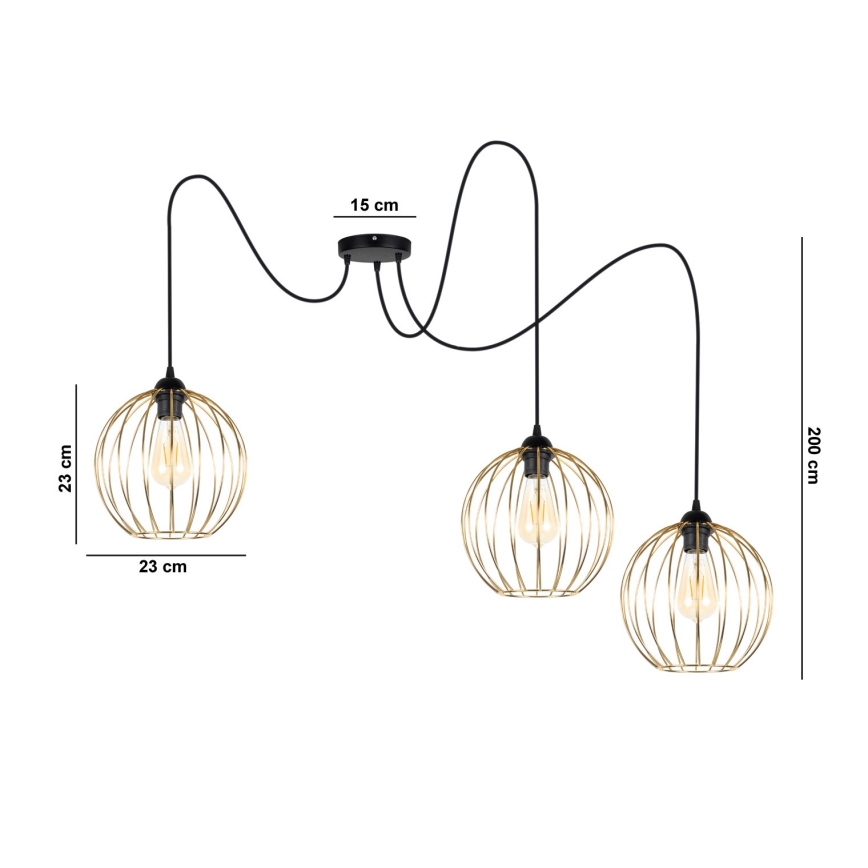 Chandelier on a string MATT 3xE27/60W/230V spider black/gold
