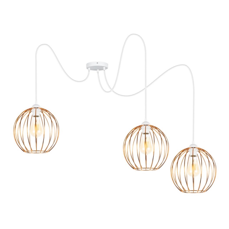 Chandelier on a string MATT 3xE27/60W/230V spider white/copper