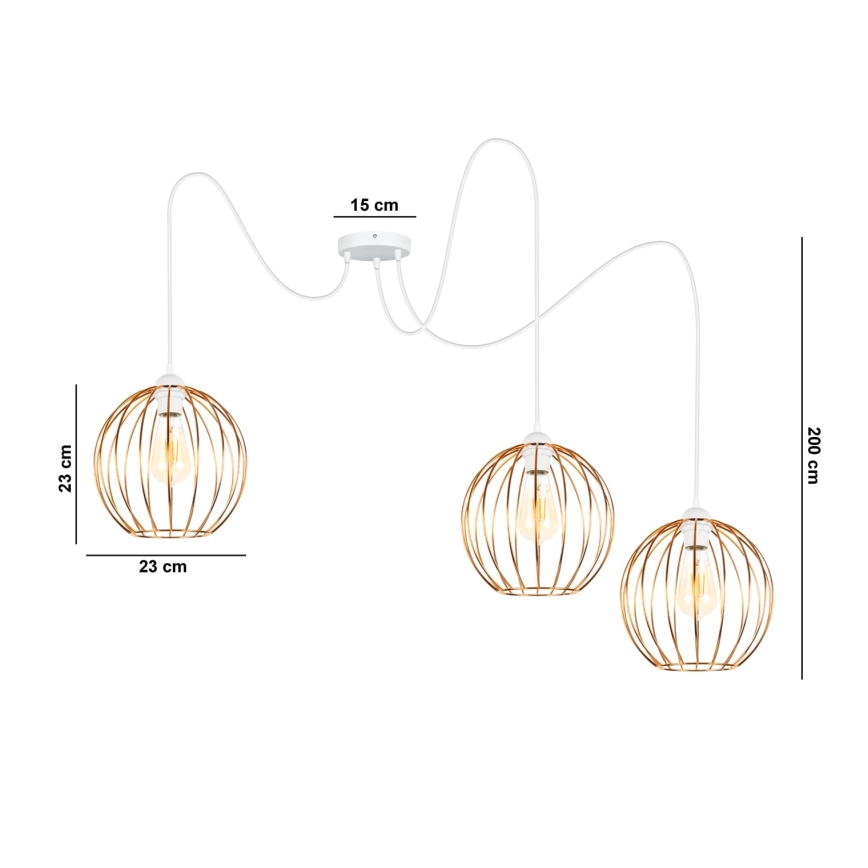 Chandelier on a string MATT 3xE27/60W/230V spider white/copper