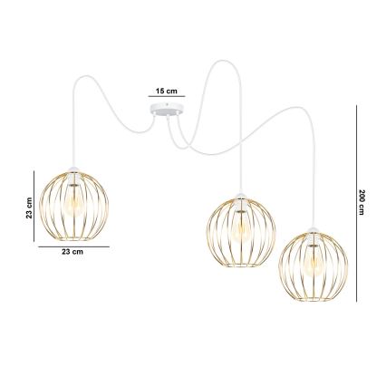 Chandelier on a string MATT 3xE27/60W/230V spider white/gold