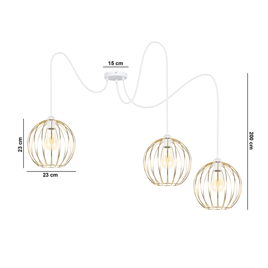 Chandelier on a string MATT 3xE27/60W/230V spider white/gold