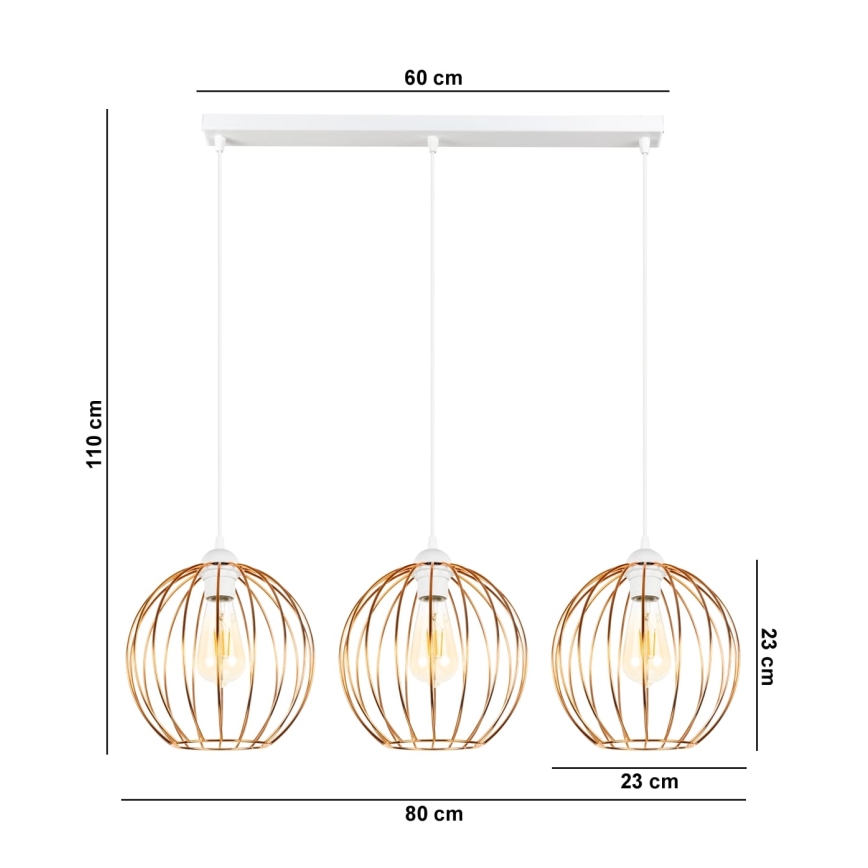 Chandelier on a string MATT 3xE27/60W/230V white/copper