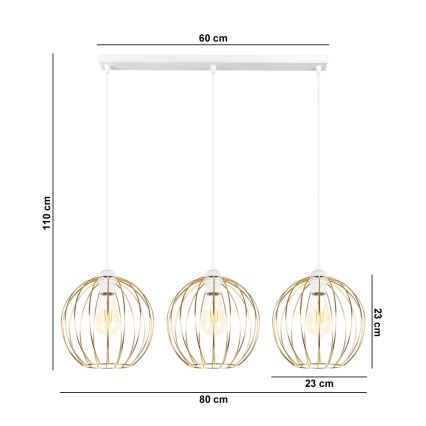 Chandelier on a string MATT 3xE27/60W/230V white/golden