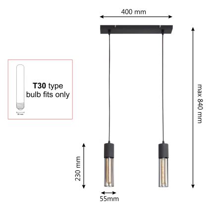 Chandelier on a string MELODY 2xE27/15W/230V black