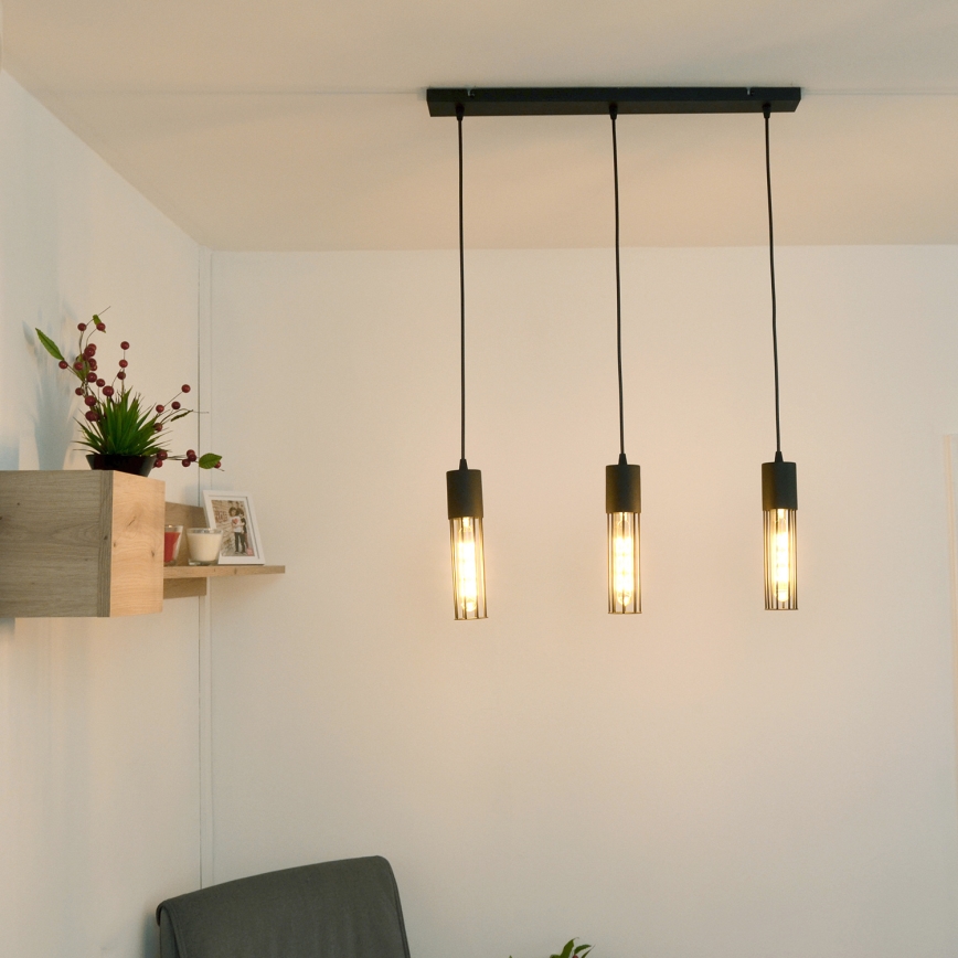 Chandelier on a string MELODY 3xE27/15W/230V black