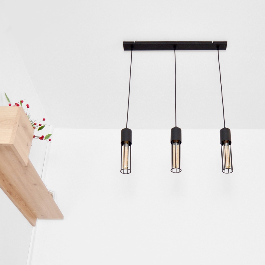 Chandelier on a string MELODY 3xE27/15W/230V black