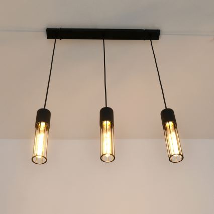 Chandelier on a string MELODY 3xE27/15W/230V black