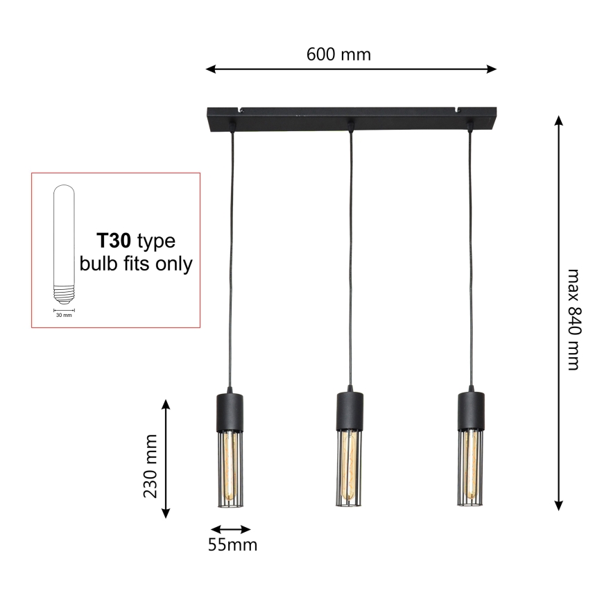 Chandelier on a string MELODY 3xE27/15W/230V black