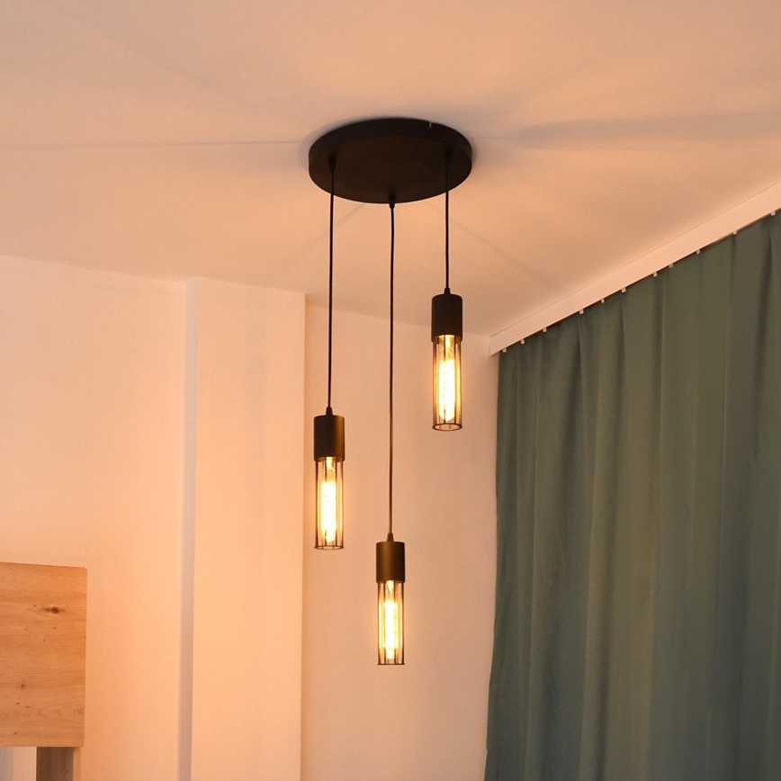 Chandelier on a string MELODY 3xE27/15W/230V black