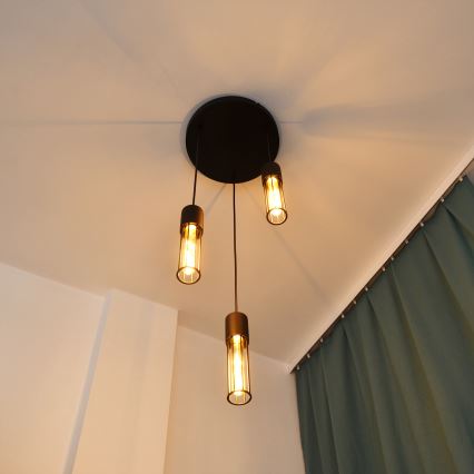 Chandelier on a string MELODY 3xE27/15W/230V black