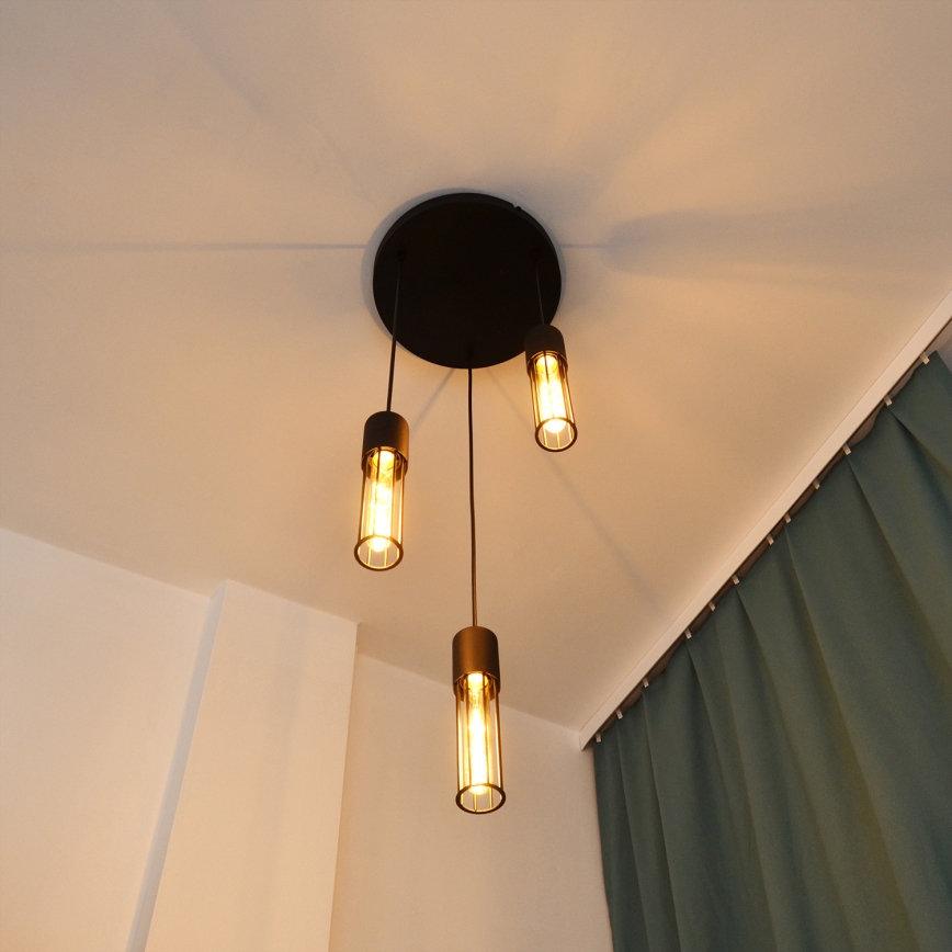 Chandelier on a string MELODY 3xE27/15W/230V black