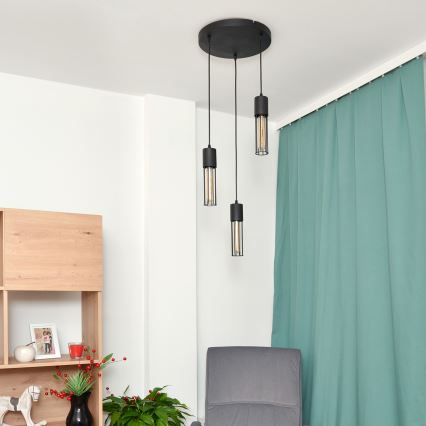 Chandelier on a string MELODY 3xE27/15W/230V black