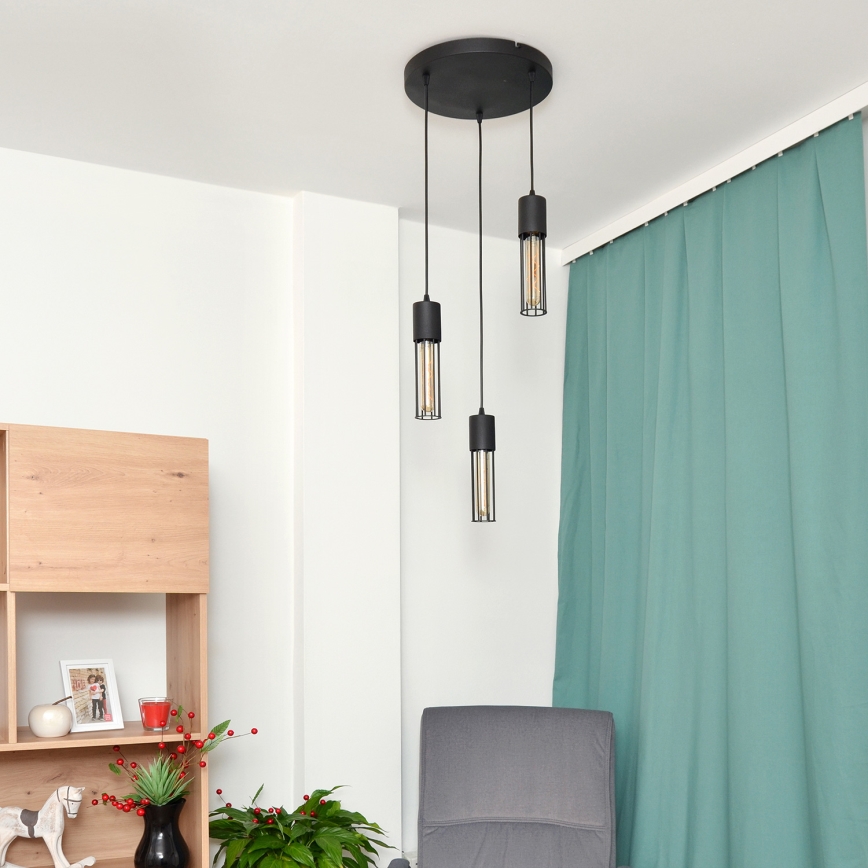 Chandelier on a string MELODY 3xE27/15W/230V black