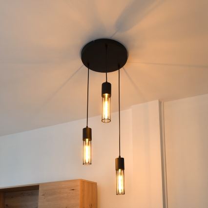 Chandelier on a string MELODY 3xE27/15W/230V black