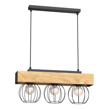 Chandelier on a string MENTON 3xE27/15W/230V black/brown/oak