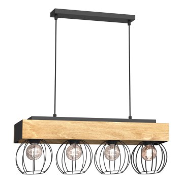 Chandelier on a string MENTON 4xE27/15W/230V black/brown/oak