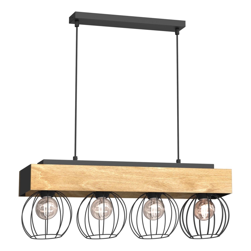 Chandelier on a string MENTON 4xE27/15W/230V black/brown/oak