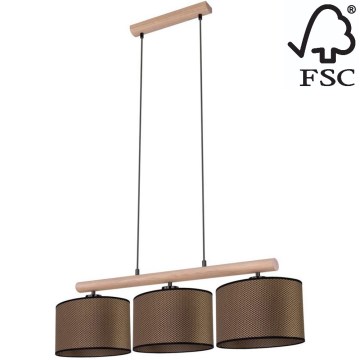 Chandelier on a string MERCEDES 3xE27/40W/230V brown/oak – FSC certified